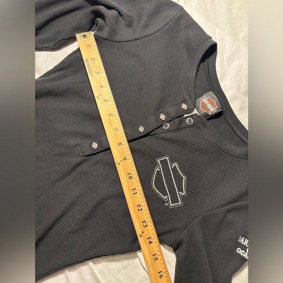 Harley Davidson Y2K Waffle Knit Woman’s Henley SZ.S Dealer Branded Blinged - Picture 9 of 11